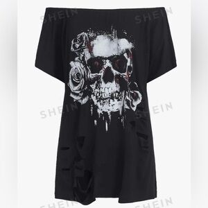Shein emo ripped off the shoulder shirt